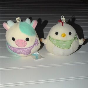 Squishmallows Clip On Plush Cow & Chicken Mini Backpack Keychain Lot